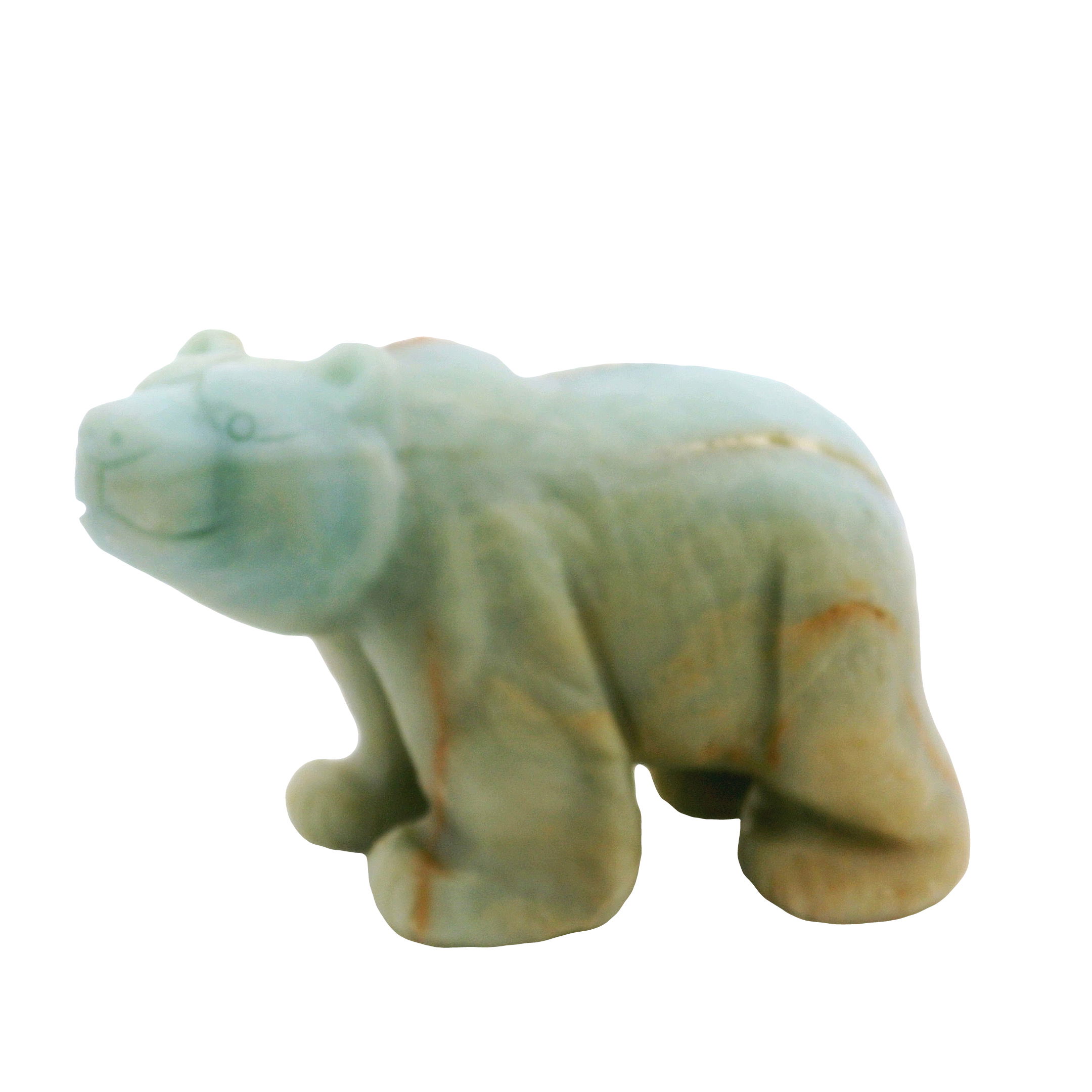 Bring peace and harmony into your space with this hand-carved Amazonite Bear Sculpture. Skillfully crafted from natural amazonite, each bear showcases unique swirls of soft turquoise, pale greens, and earthy tones—the perfect gift for crystal enthusiasts or those seeking a meaningful decorative piece. Symbolizing courage and balance, this bear carving is ideal for meditation altars, home décor, or as a thoughtful present to inspire strength and serenity in your loved ones. Amazonite Bear Carving