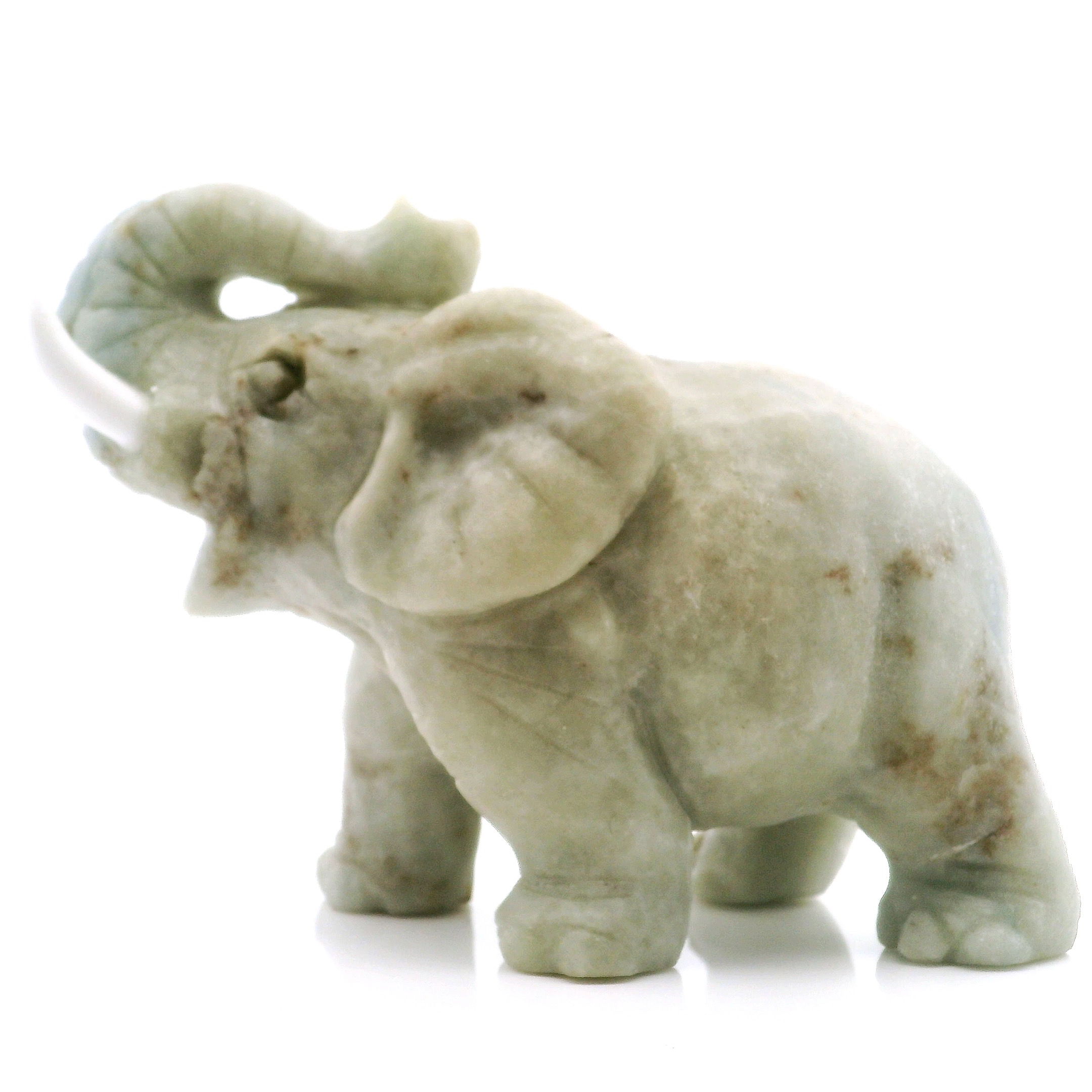 Bring serenity and charm to your space with this exquisite Amazonite Elephant Carving featuring delicate white tusks. Expertly handcrafted from genuine amazonite, each sculpture showcases vibrant blue-green hues, unique natural patterns, and smooth polished details. The elephant, a symbol of wisdom and good fortune, makes this piece a thoughtful gift for loved ones or a meaningful addition to your own collection. Amazonite Elephant Carving with White Tusks