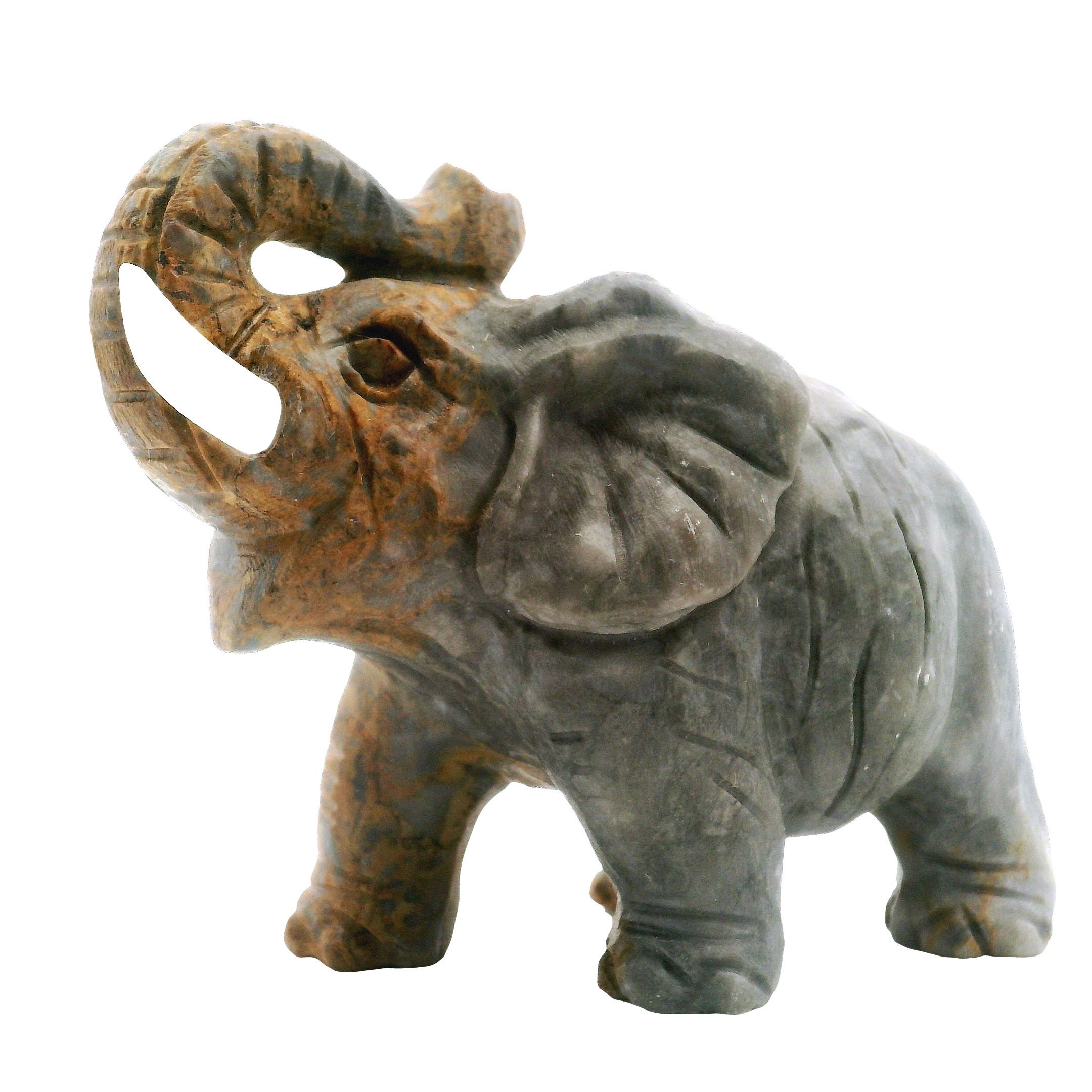 Discover the unique charm of our Gray Jasper / Picasso Elephant Carving, an exquisite piece that combines the natural artistry of jasper with expert craftsmanship. Each sculpture features the elegant hues and marbling of Picasso Jasper, making every elephant truly one-of-a-kind. Delicately finished with striking white tusks, this piece stands out as both a decorative sculpture and a meaningful gift. Perfect for collectors, crystal enthusiasts, or anyone who appreciates the beauty of natural stone artistry. Ideal for display in the home, office, or meditation space, this Gray Jasper Elephant brings a sense of wisdom, stability, and gentle strength to any setting. Gray Jasper / Picasso Elephant Carving with White Tusks