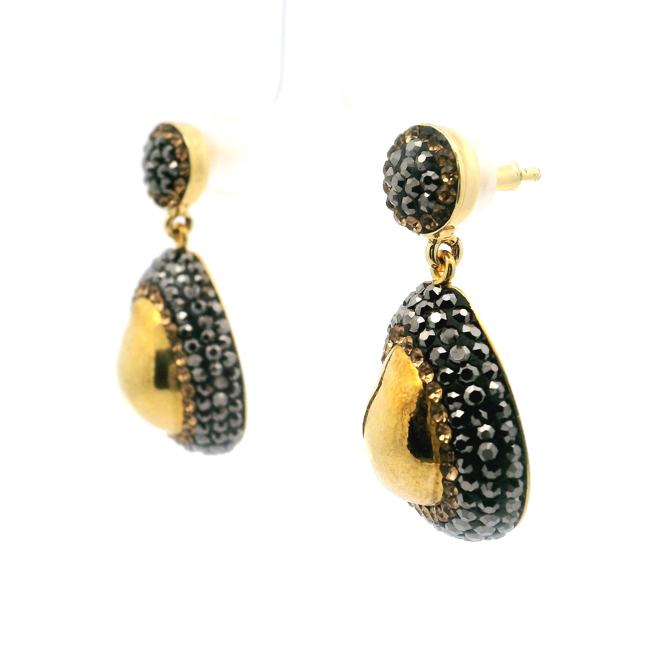 Baroque Pearl Dangle Earrings - Gold Overlay Baroque Pearl with Marcasite & Gold Swarovski Crystals & Gold Vermeil over 925 Sterling Silver