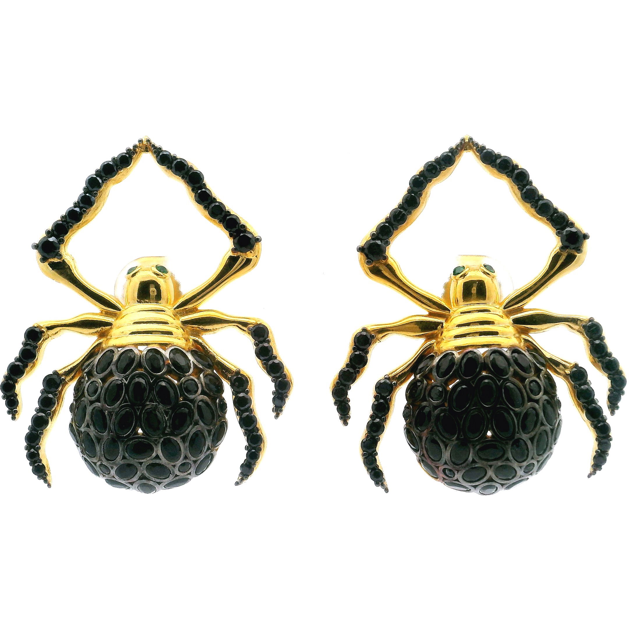 Dare to dazzle with these Nano Stone Stud Earrings featuring a striking black spider design, accented by luminous green crystal eyes. Expertly crafted in gold vermeil over 925 sterling silver, each earring offers a bold yet elegant statement, perfect for those with a taste for the extraordinary. Whether you’re dressing up for a night out or adding a unique touch to your everyday style, these captivating studs promise both quality and fierce sophistication. Nano Stone Stud Earrings - Black Spider with Green Eyes in Gold Vermeil over 925 Sterling Silver