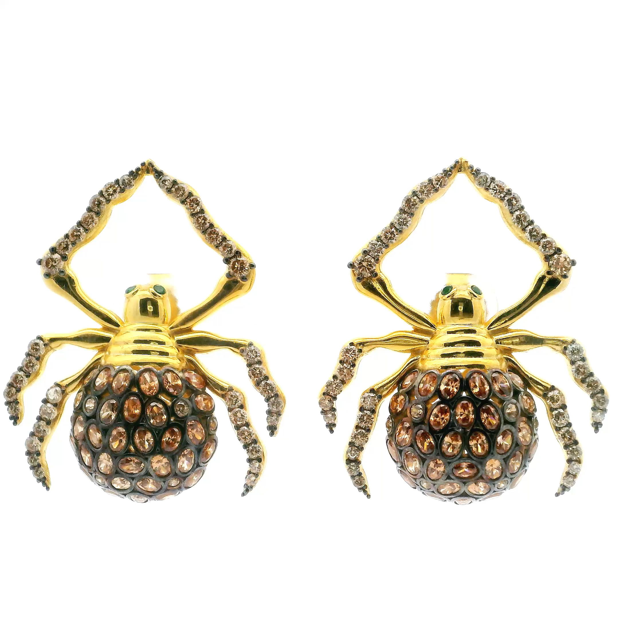 Embrace whimsical elegance with these Nano Stone Stud Earrings, featuring a captivating citrine spider design adorned with sparkling green eyes. Expertly crafted in gold vermeil over 925 sterling silver, these studs blend playful charm with timeless sophistication. The vibrant citrine centerpiece radiates warmth and positivity, while the intricate crystal detailing adds an enchanting sparkle. Nano Stone Stud Earrings - Citrine Spider with Green Eyes in Gold Vermeil over 925 Sterling Silver