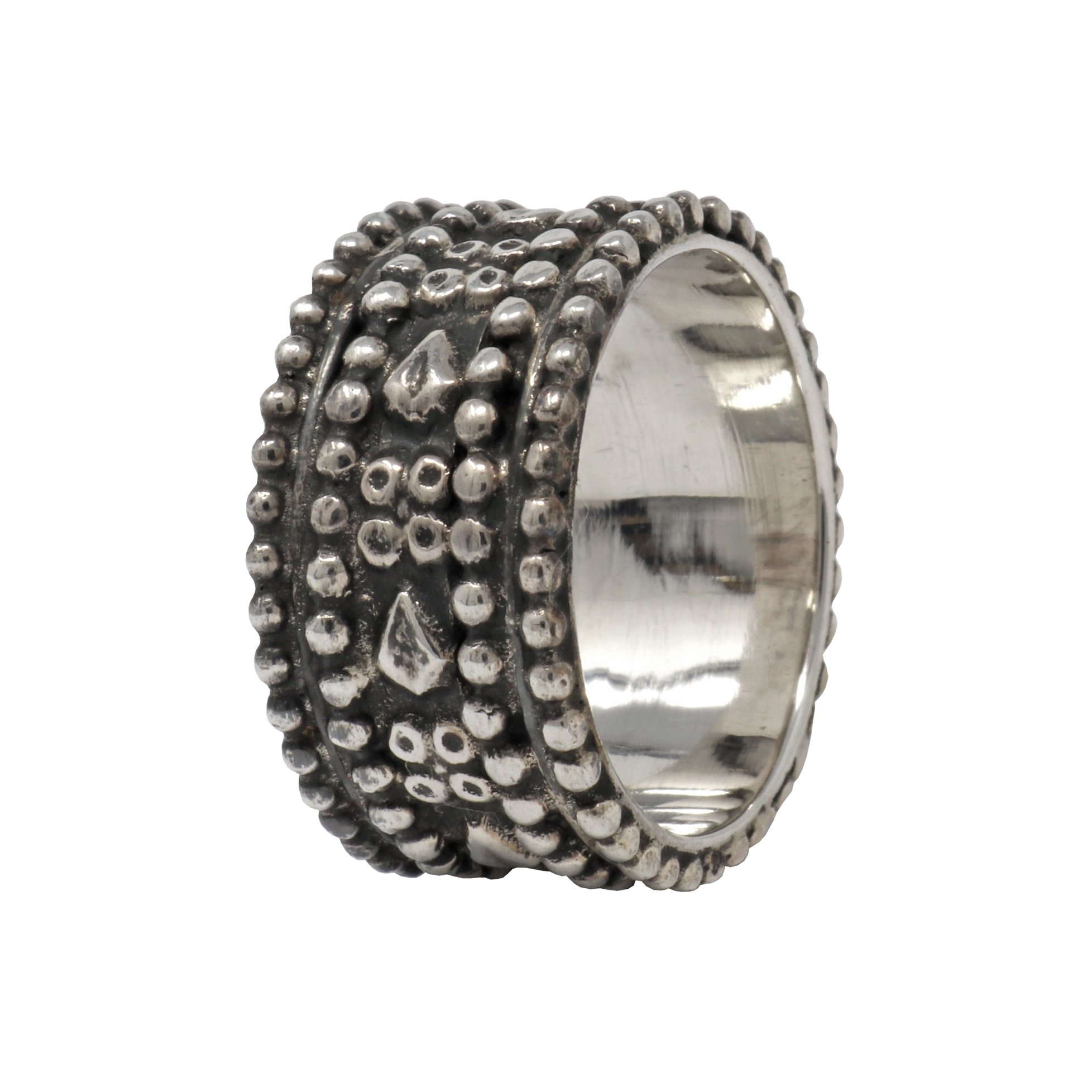 Silver Ring Size 9 Beads Around Ring- 9mm Wide