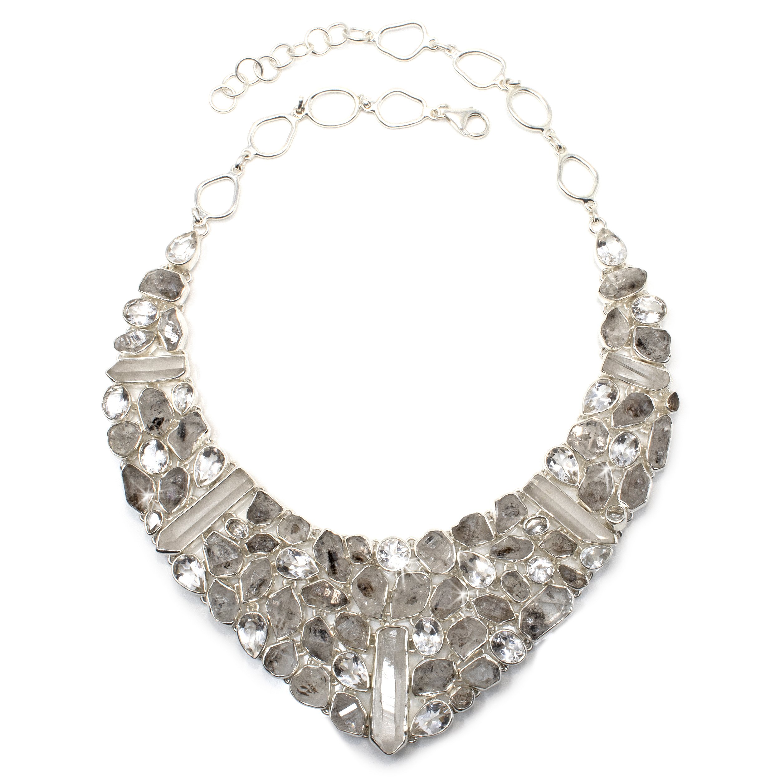 Herkimer Diamond Collar Necklace Set with White Topaz & Quartz Crystals