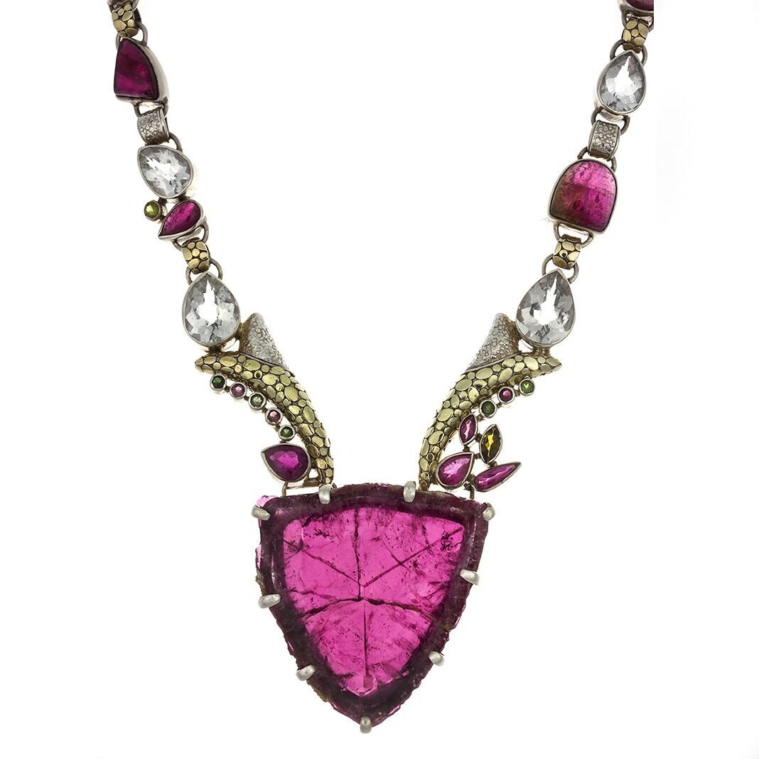 Pink Tourmaline Necklace With Cross Section Crystal Slice