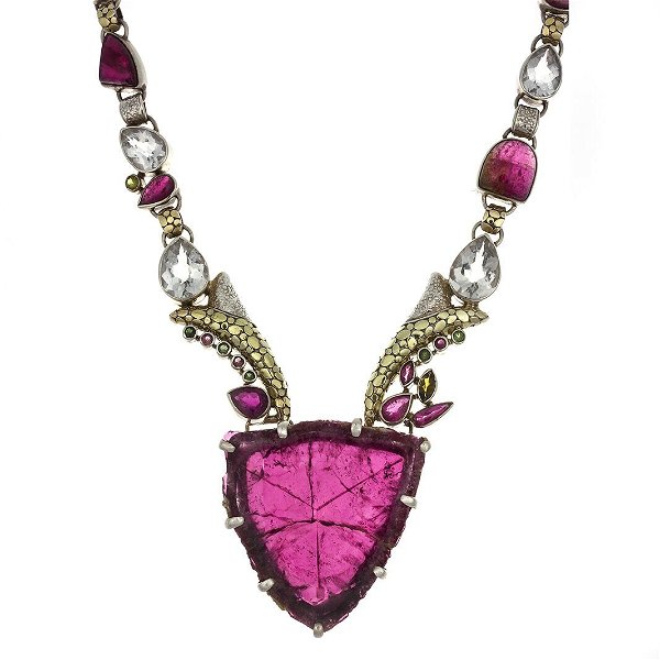 Closeup photo of Pink Tourmaline Necklace With Cross Section Crystal Slice