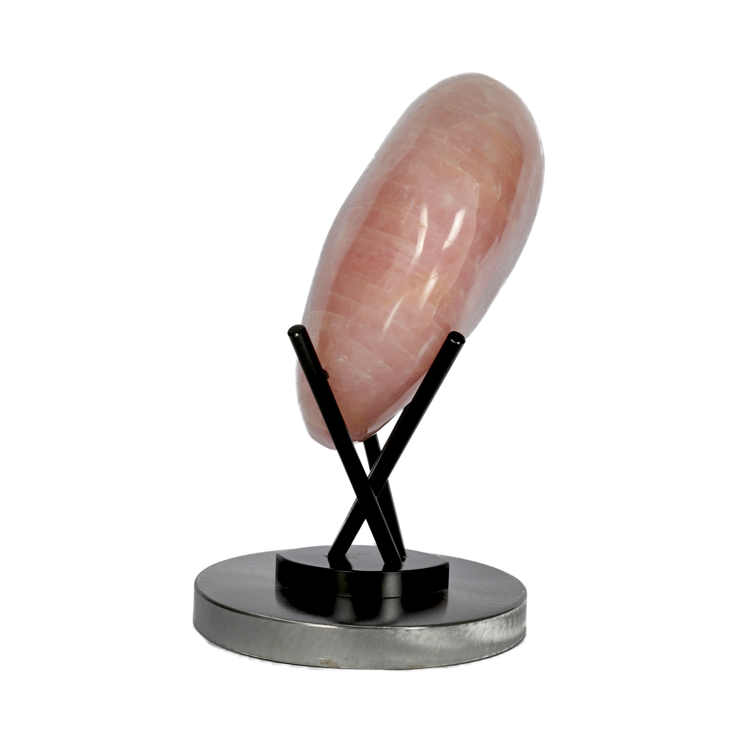 Rose Quartz Heart On Custom Stand With Sharp Oval Base