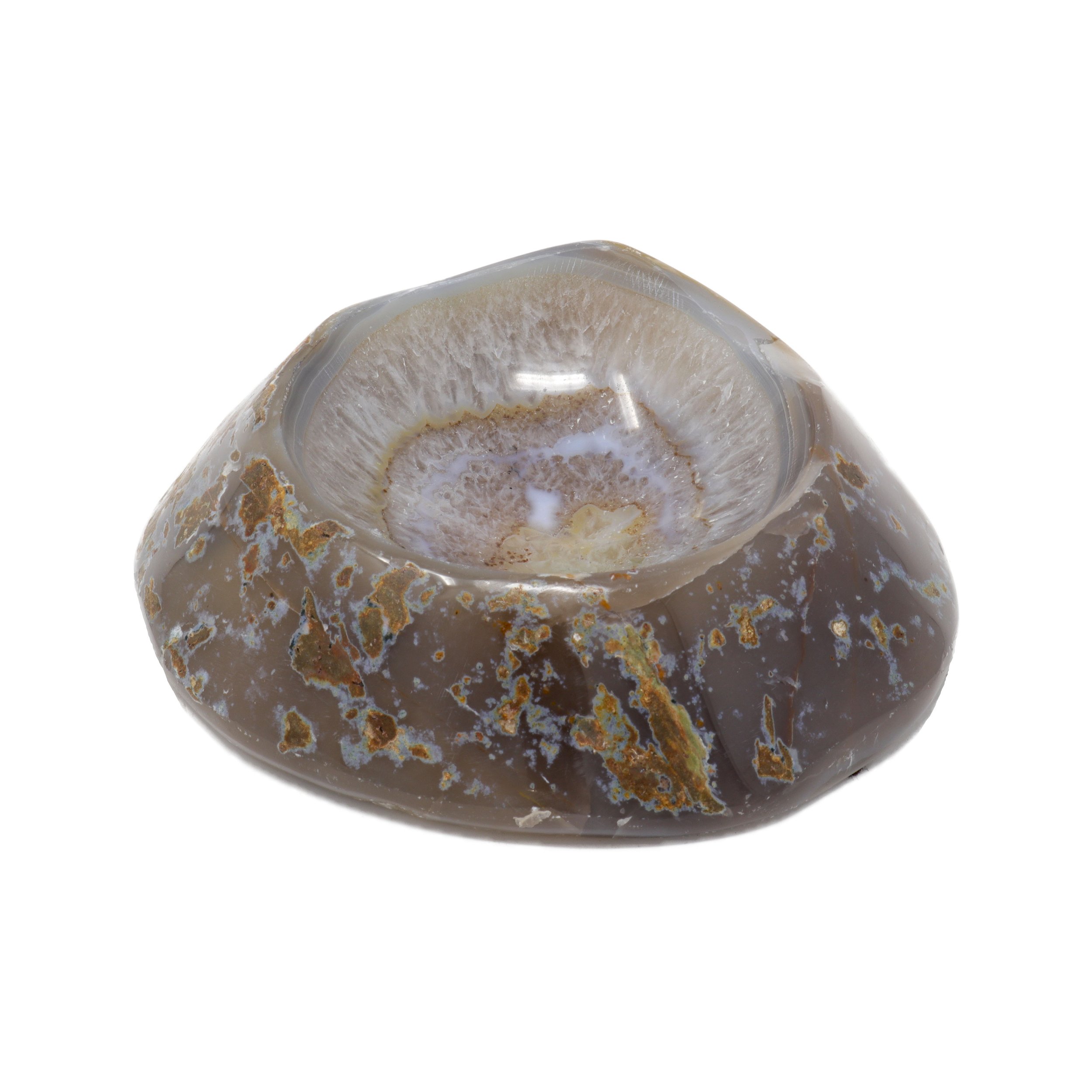 Polished Agate Small Bowl with Gray Exterior