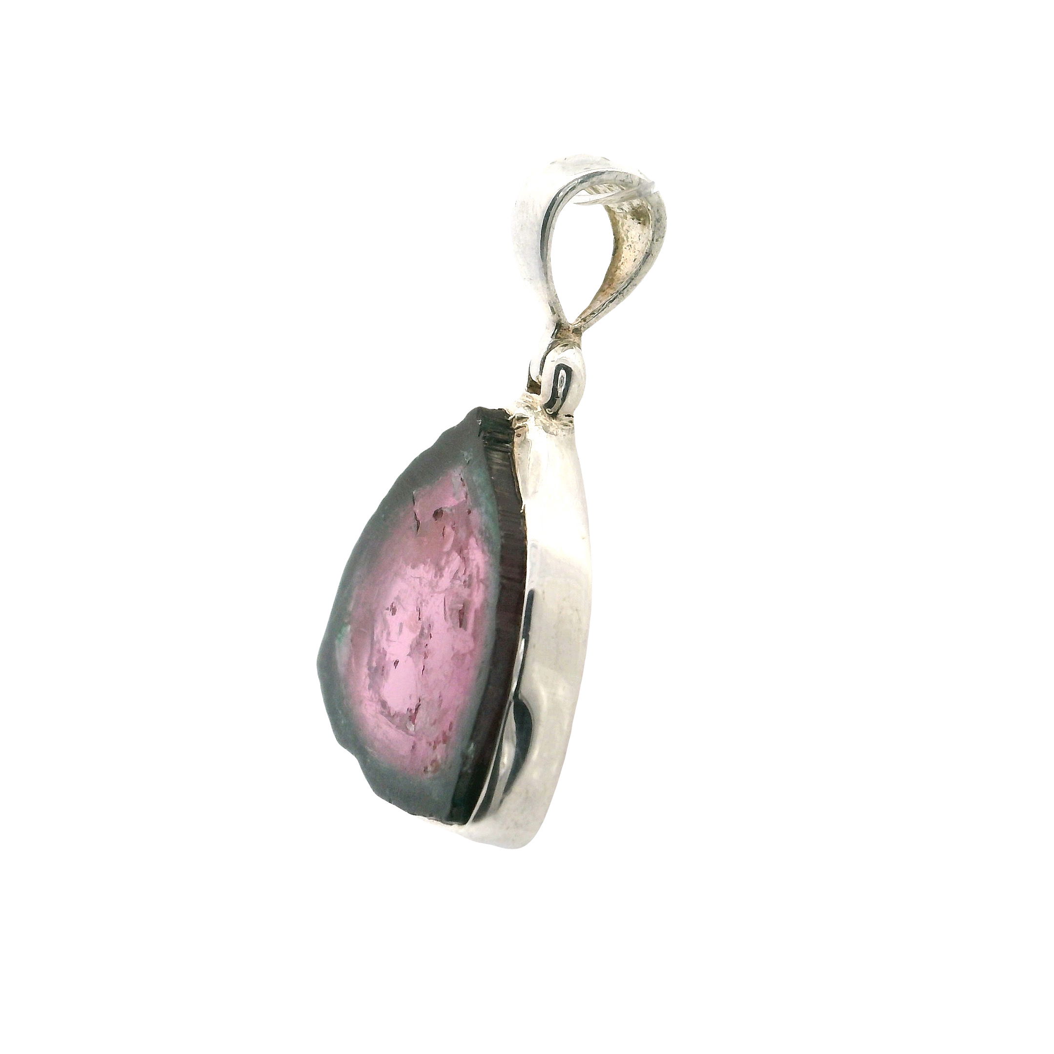Add a splash of vibrant color to your jewelry collection with this Watermelon Tourmaline Slice Pendant. Crafted in 925 sterling silver, this pendant showcases a striking square-edged slice of authentic watermelon tourmaline, beautifully accented with hints of rare indicolite blue tourmaline. The classic geometric silhouette highlights the natural gradient hues—from lush pink to vivid green—making each piece truly one of a kind. Watermelon Tourmaline Slice Pendant -Classic Square Edges & Indicolite