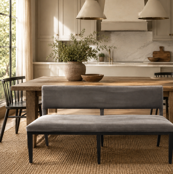 Four Hands Sara 70" Dining Bench in Washed Velvet Grey