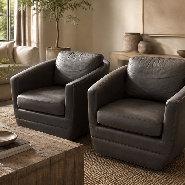 Room & Board Ford Swivel Chairs in Laino Slate Leathe