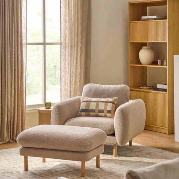 Article Sanders 37" Lounge Chair & Ottoman in Sandstone Wool Bouclé