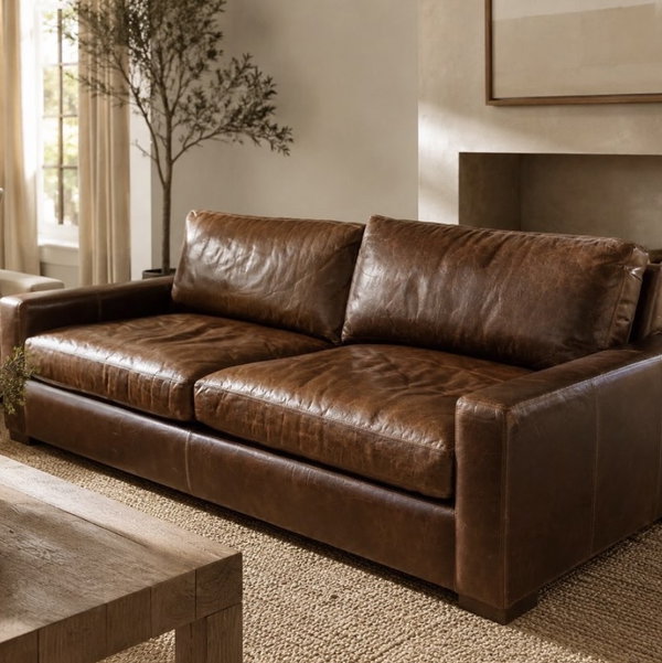 Restoration Hardware 8ft Maxwell Sofa in Italian Berkshire Cocoa Leather