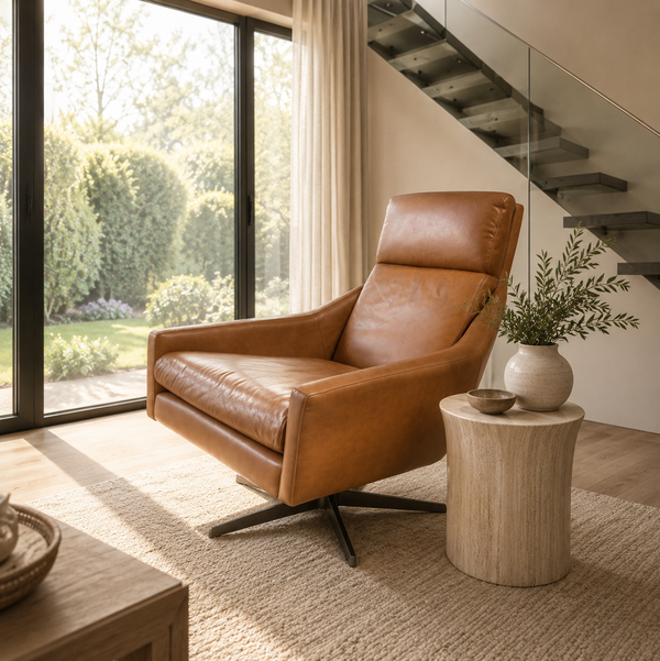 West Elm Austin Swivel Chair in cognac leather