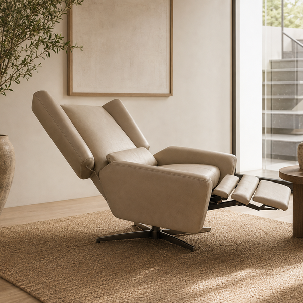 Restoration Hardware Luke Leather Swivel Recliner in Italian Cavallino Smoke Leather