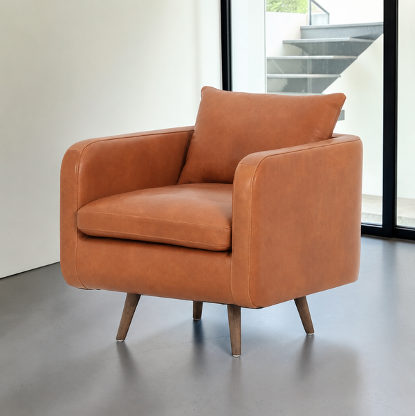 Four Hands Kaya Swivel 28.5" W/ Genuine Cognac Leather Armchair