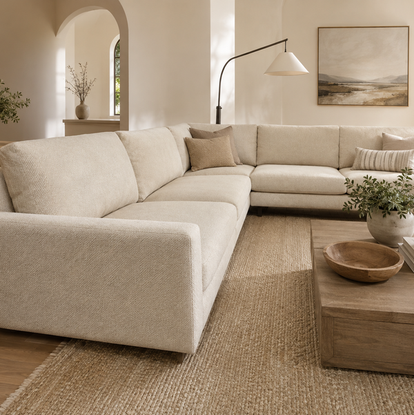 Room & Board Hess 108 x 108 L Shape Sectional in Oatmeal w/ Cognac Legs