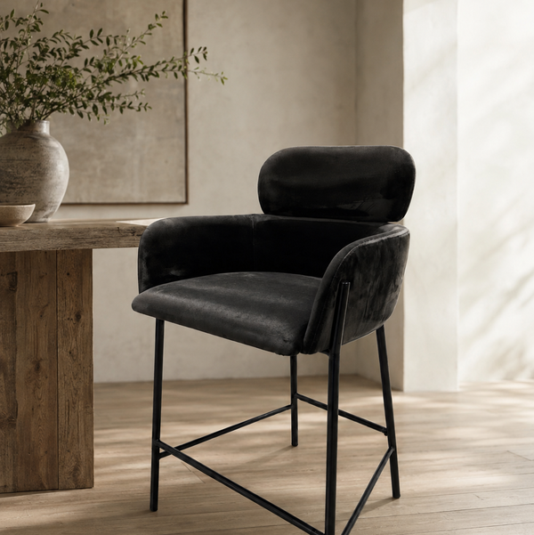 CB2 Azalea Mink Grey Velvet Counter Stools