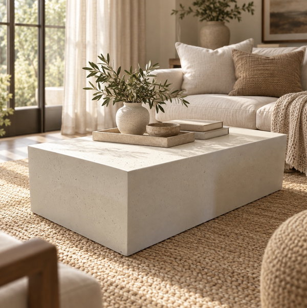 CB2 Matter Ivory Cement Rectangle Coffee Table in Ivory Cement
