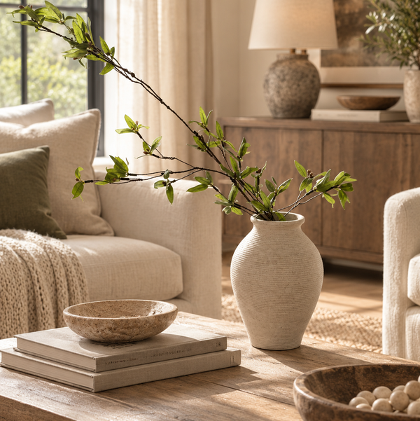 Olive Branch Arrangement in 9” Textured Concrete Vase