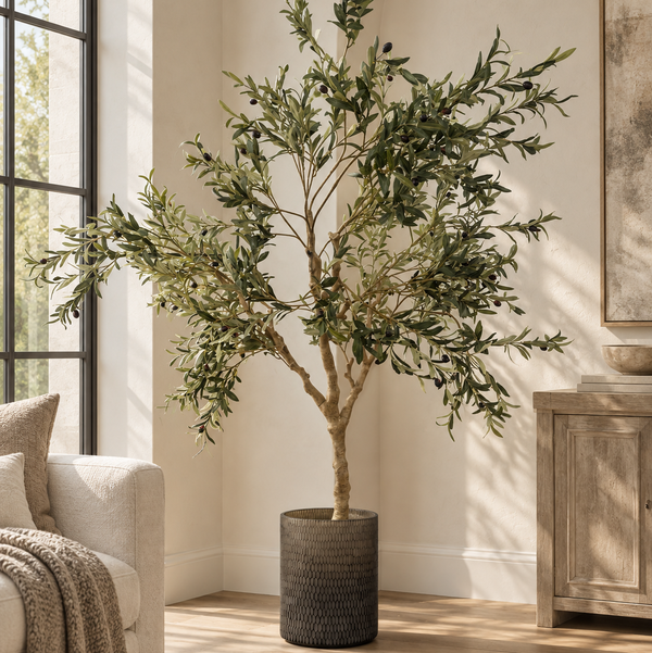 6’ Faux Olive Tree Arrangement in Dark Textured Pot