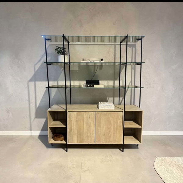 Four Hands Elena Sideboard and Hutch w/ Glass Shelves in Mango Wood