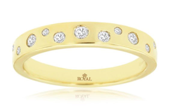 14KYG 11 BR DIAMONDS 0.24CT FLUSH SET "SCATTERD" STACKABLE BAND