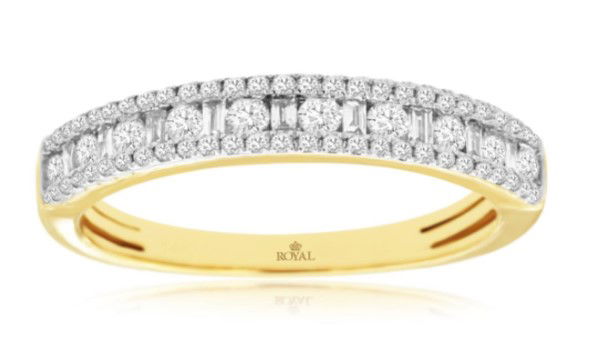 14KYG 9 BAGUETTE & 64 BR DIAMONDS 0.50CT PRONG SET BAND