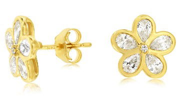 14KYG 2 BR & 10 PEAR SHAPE DIAMONDS 1.10CT BEZEL SET FLOWER STUD EARRINGS 14KYG 2 BR & 10 PEAR SHAPE DIAMONDS 1.10CT BEZEL SET FLOWER STUD EARRINGS