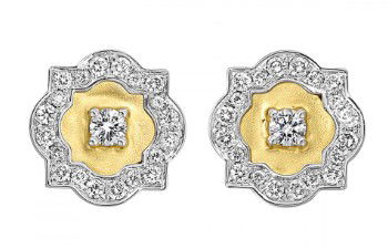 14KYG/WG 42 BR DIAMONDS 0.50CT VINTAGE INSPIRED SATIN FINISH STUD EARRINGS