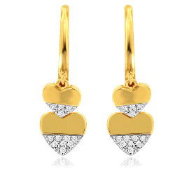 14KYG 24 SC DIAMONDS 0.07CT SMALL POLISHED HOOPS WITH DANGLE HEARTS 14KYG 24 SC DIAMONDS 0.07CT SMALL POLISHED HOOPS WITH DANGLE HEARTS