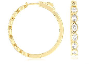 14KYG 14 OVAL DIAMONDS 1.60CT BEZEL SET MEDIUM HOOP EARRINGS 14KYG 14 OVAL DIAMONDS 1.60CT BEZEL SET MEDIUM HOOP EARRINGS