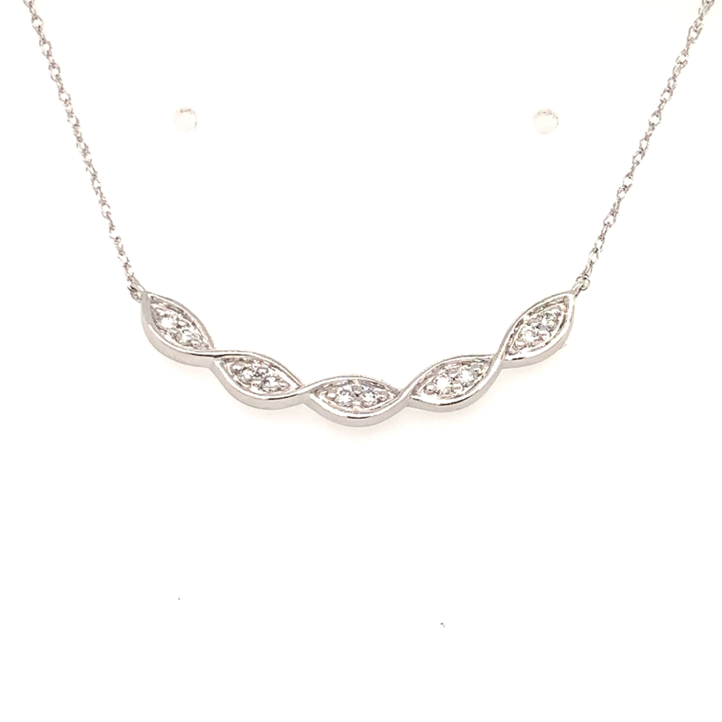14KT WG 10 BR DIA'S 0.13CT TWISTED CURVED BAR PEND/NECKLACE 18" 14KT WG 10 BR DIA'S 0.13CT TWISTED CURVED BAR PEND/NECKLACE 18"