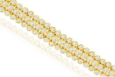14KYG 231 BR DIAMONDS 3.00CT 3-ROW BEZEL SET TENNIS BRACELET
