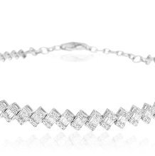 14KWG 38 BAGUETTE DIAMONDS & 76 BR DIAMONDS 0.95CT BANGLE BRACELET W/CHAIN CLOSURE