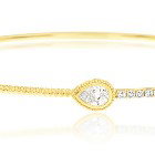 14KYG 1 PEAR SHAPE & 20 BR DIAMONDS 0.55CT MILGRAIN BEZEL BANGLE BRACELET