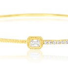 14KYG 1 EMERALD CUT & 20 BR DIAMONDS 0.56CT MILGRAIN BEZEL BANGLE BRACELET