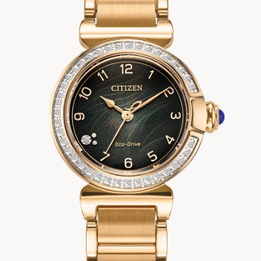 CITIZEN ECO-DRIVE LADIES DIAMOND ACCENTED BEZEL "L MAE" WATCH WITH GREEN DIAL & INTERCHANGABLE BAND/STRAP