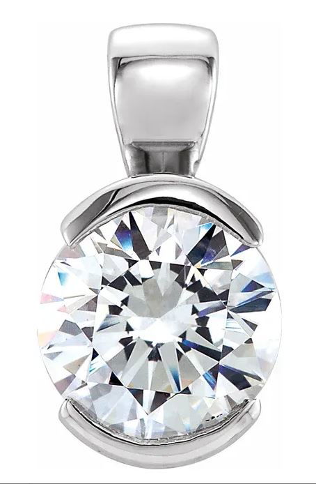 14K WG ROUND DIA 0.23CT HALF BEZEL PENDANT NECKLACE 15.5"