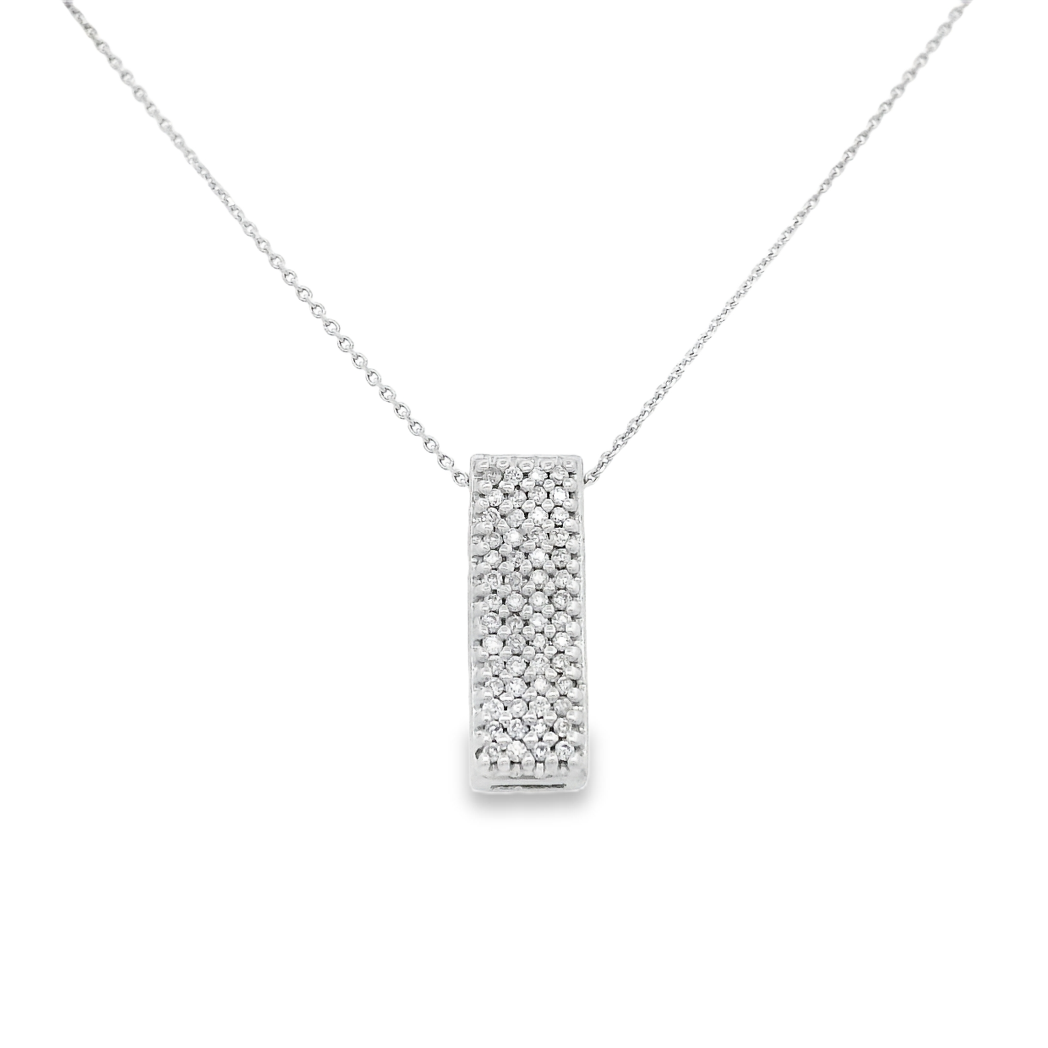 14KWG 56 DIAMONDS 0.16CT VERTICAL BAR PENDANT W/16" CABLE CHAIN 14KWG 56 DIAMONDS 0.16CT VERTICAL BAR PENDANT W/16" CABLE CHAIN