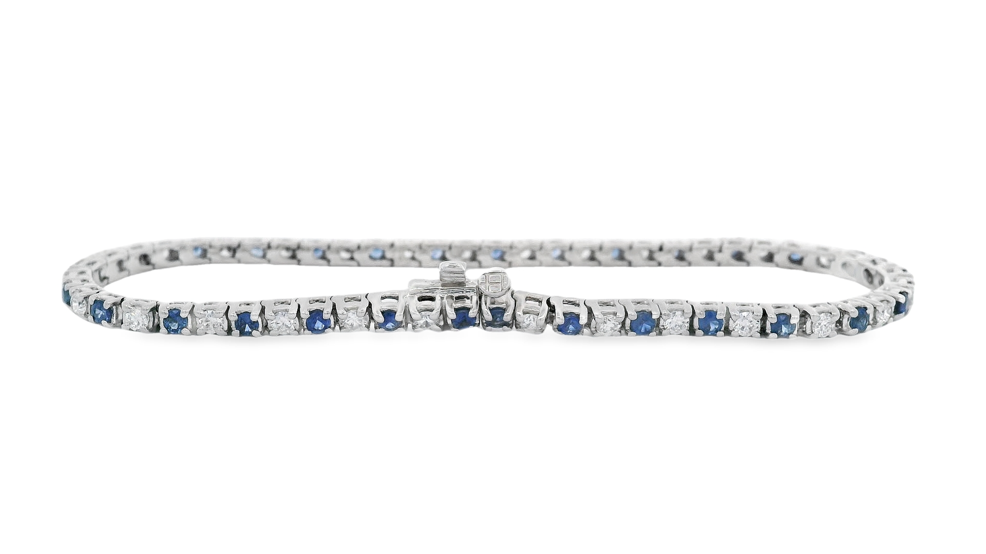 14KWG 29 SAPPHIRES 1.59CT & 28 BR DIAMONDS 1.20CT 4-PRONG TENNIS BRACELET