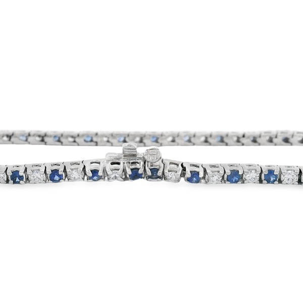 14KWG 29 SAPPHIRES 1.59CT & 28 BR DIAMONDS 1.20CT 4-PRONG TENNIS BRACELET