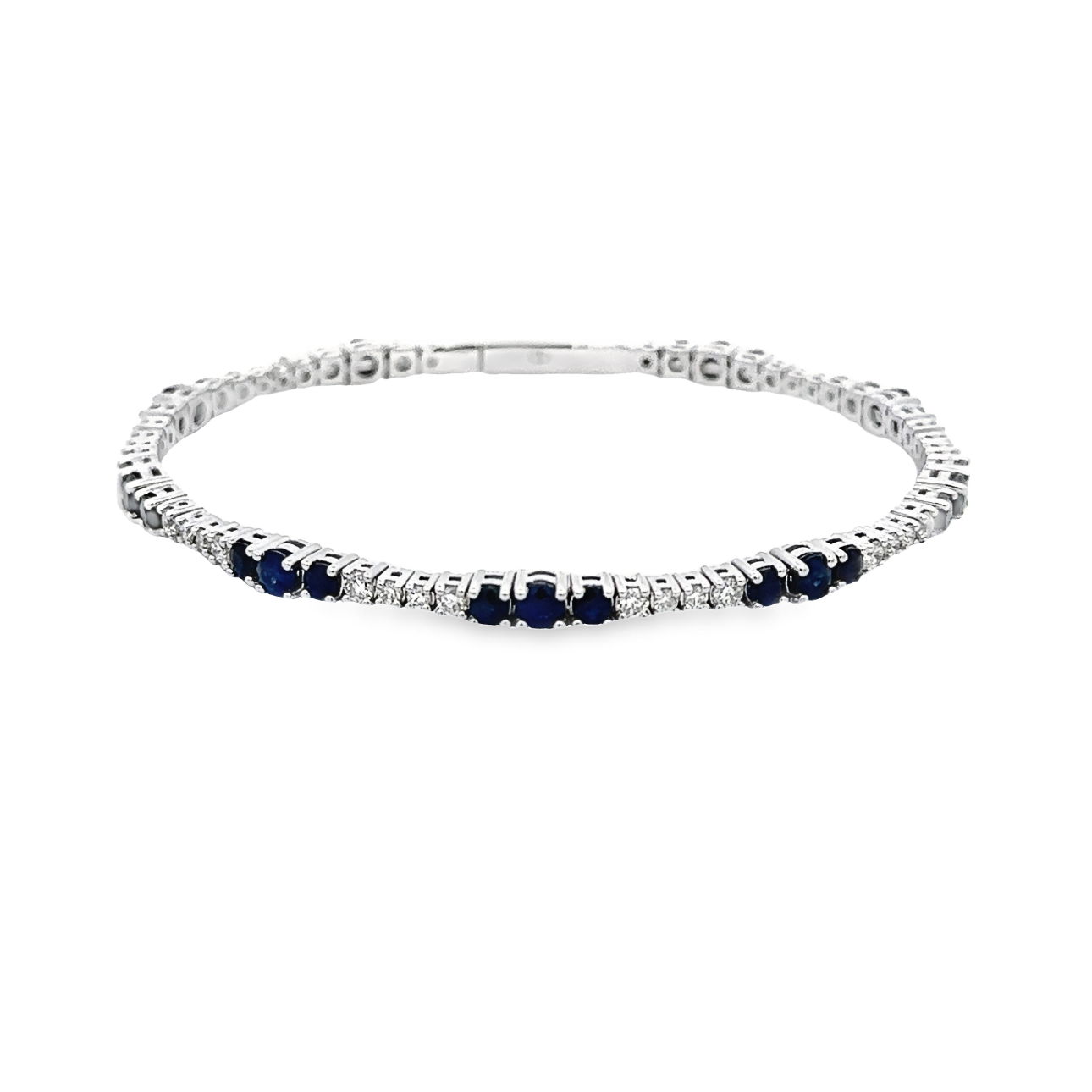 14KWG 27 ROUND SAPPHIRES & 34 BR DIAMONDS 1.00CTW TENNIS STYLE BANGLE BRACELET