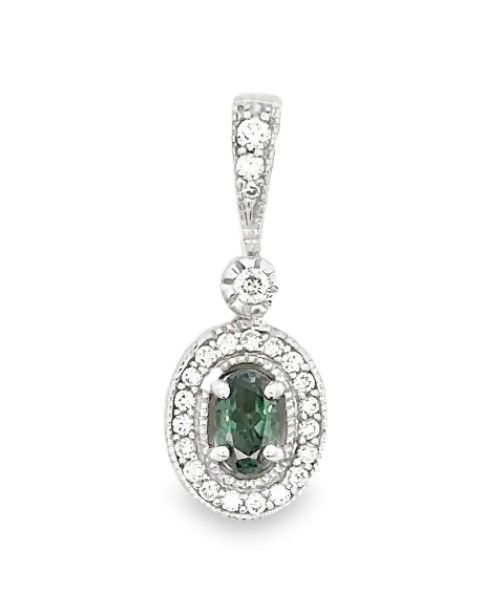 14KWG 0.22CT OVAL ALEXANDRITE & 23 BR DIAMONDS 0.18CT MILGRAIN HALO PENDANT 14KWG 0.22CT OVAL ALEXANDRITE & 23 BR DIAMONDS 0.18CT MILGRAIN HALO PENDANT