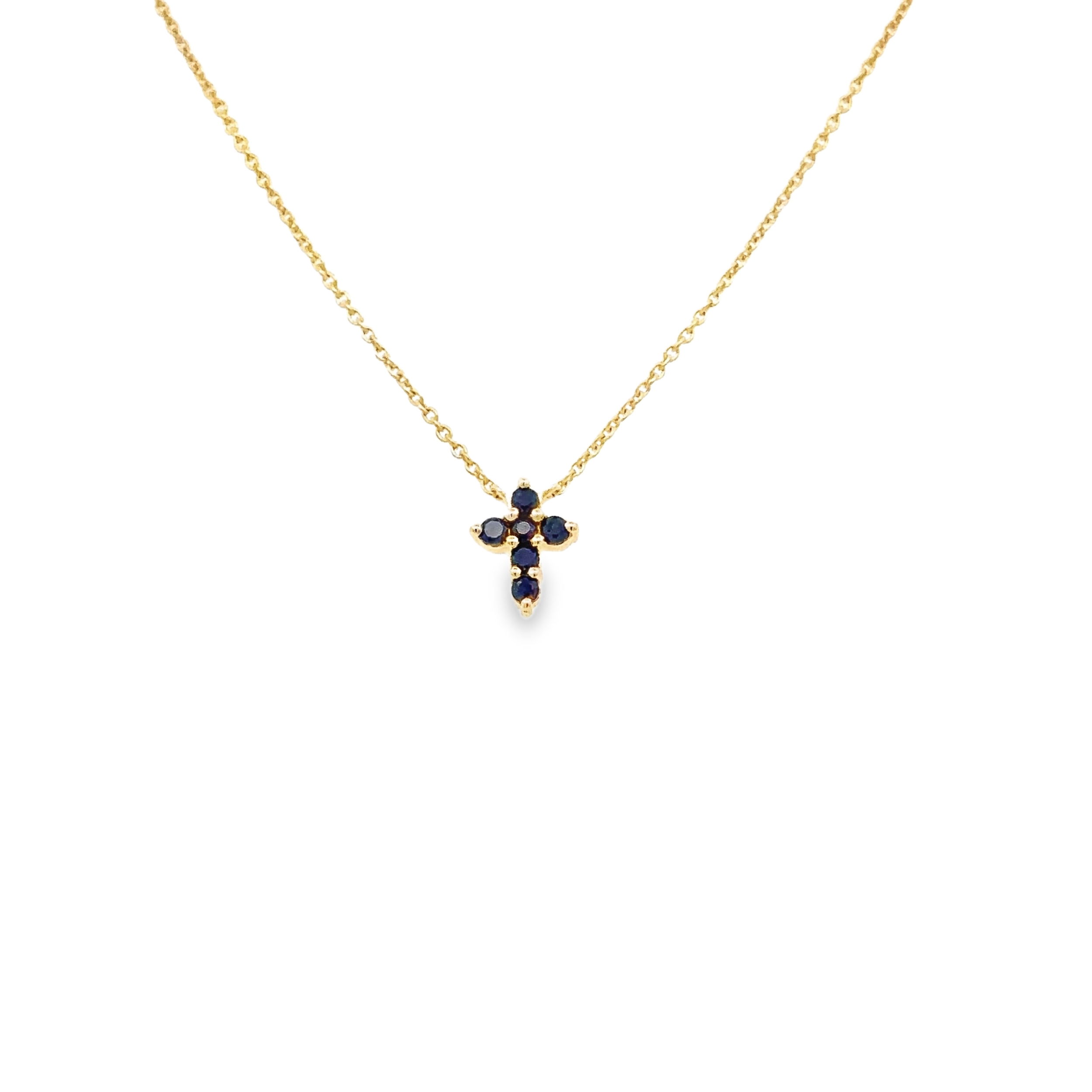 14KYG 6 ROUND SAPPHIRE 0.14CT CROSS NECKLACE 18"