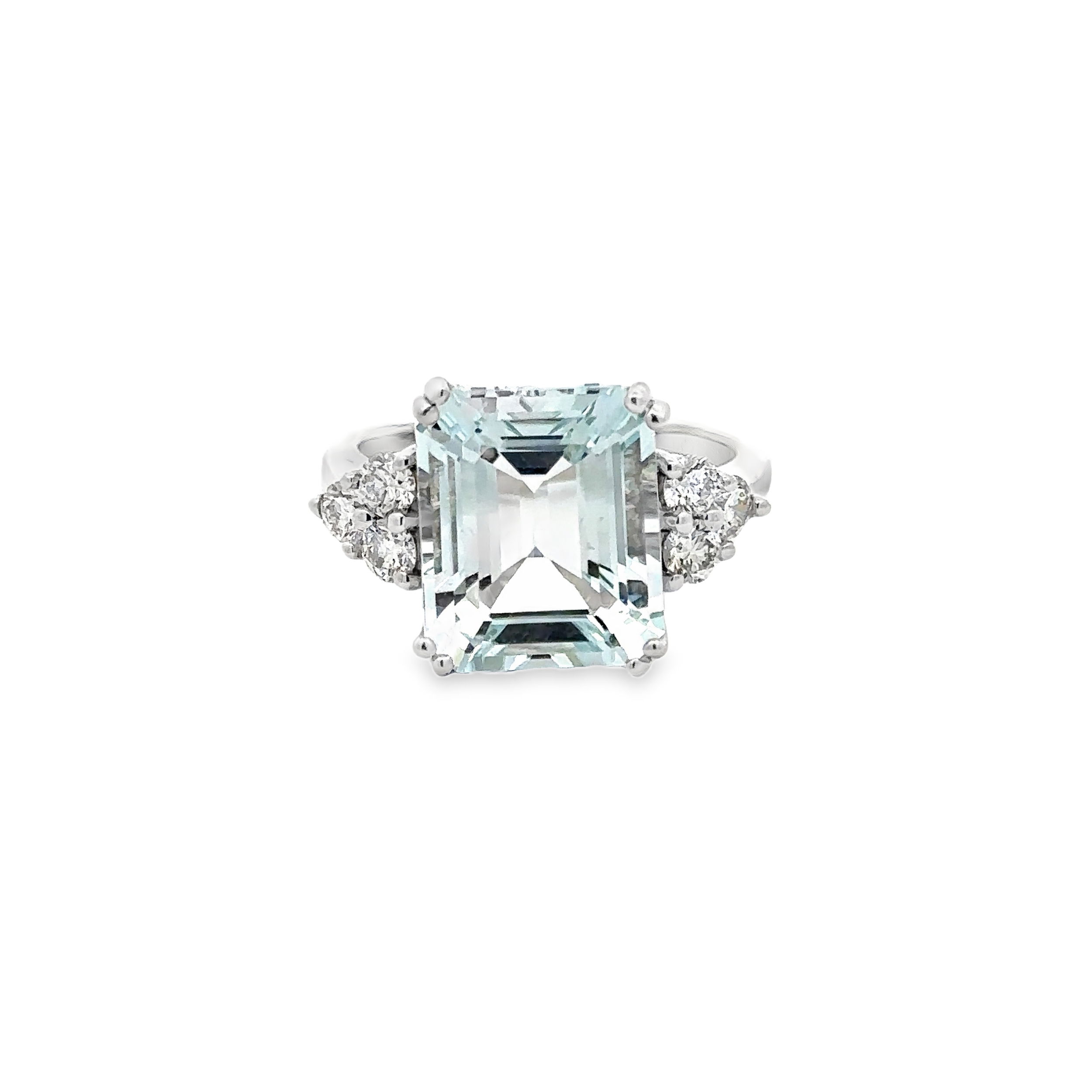 14KWG 5.50CT EMERALD CUT AQUAMARINE & 6 BR DIAMONDS 0.54CT "3-STONE" INSPIRED FASHION RING 14KWG 5.50CT EMERALD CUT AQUAMARINE & 6 BR DIAMONDS 0.54CT "3-STONE" INSPIRED FASHION RING