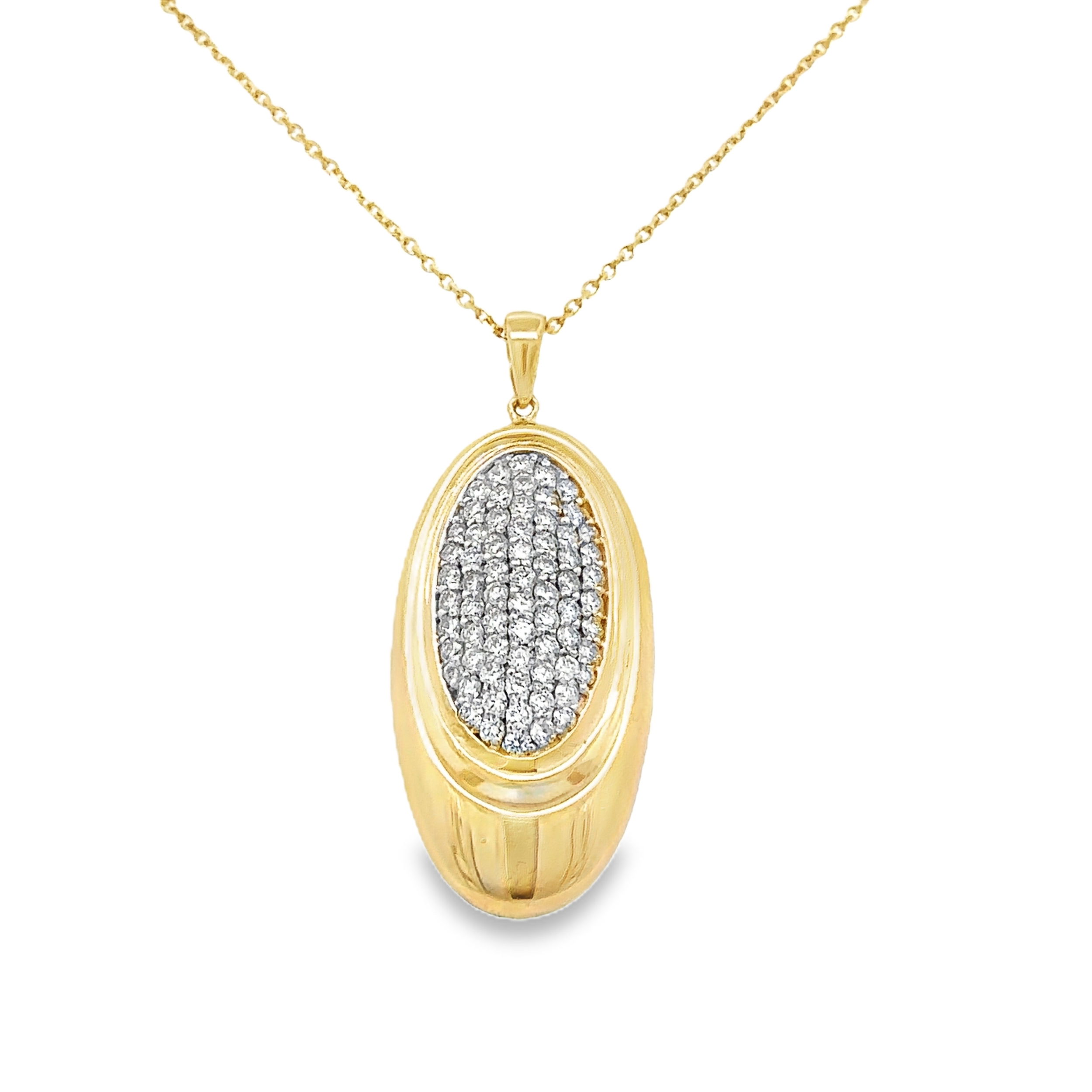14KYG 69 BR DIAMONDS 1.20CT PAVE POLISHED OVAL PENDANT W/16" CABLE CHAIN 14KYG 69 BR DIAMONDS 1.20CT PAVE POLISHED OVAL PENDANT W/16" CABLE CHAIN