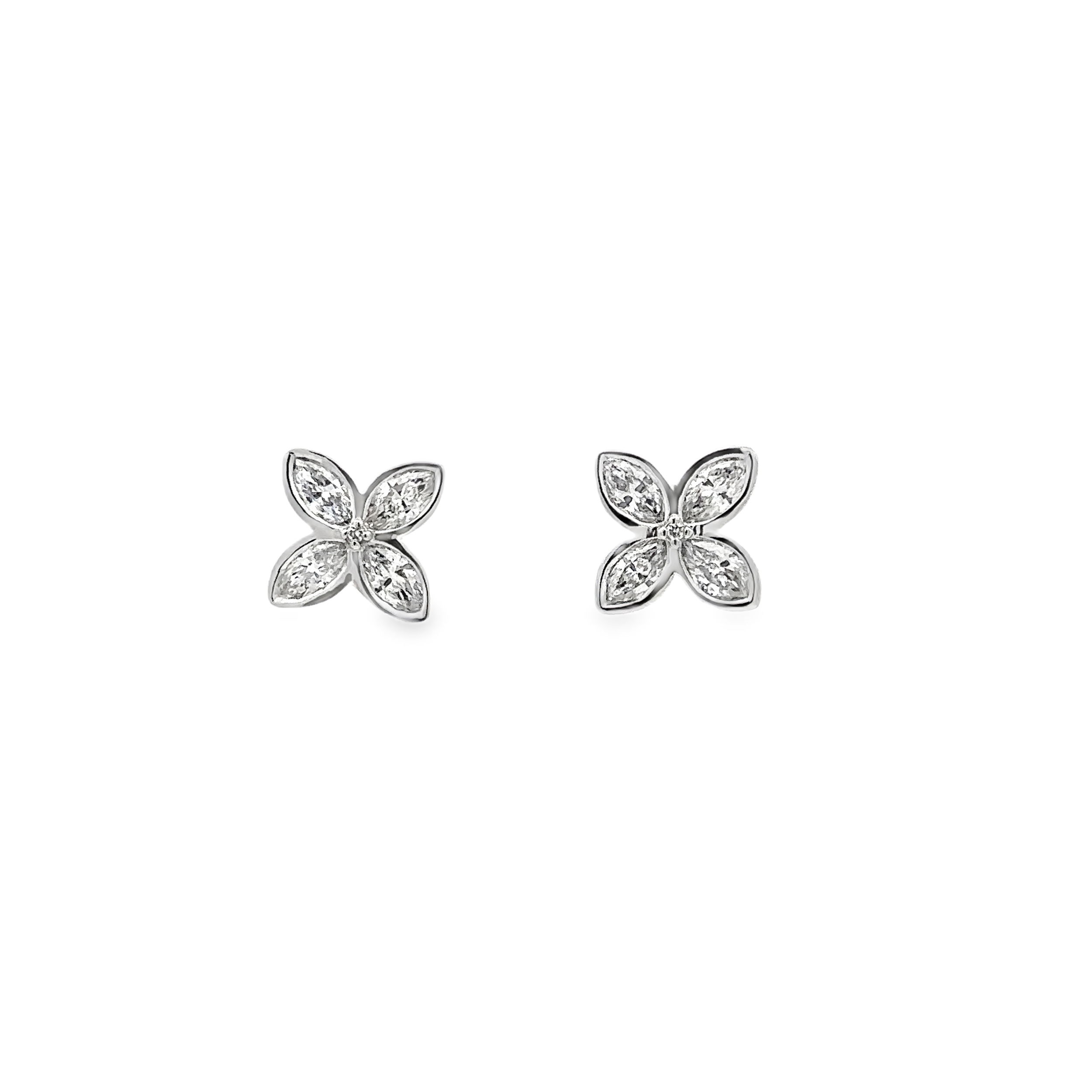 14KWG 2 BR & 8 MQ DIAMONDS 0.81CT BEZEL SET FLOWER STUD EARRINGS 14KWG 2 BR & 8 MQ DIAMONDS 0.81CT BEZEL SET FLOWER STUD EARRINGS