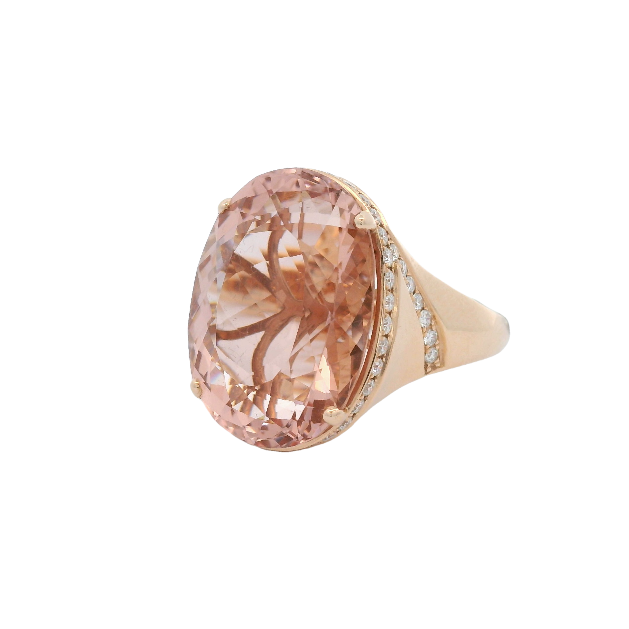 14KRG 22.75CT OVAL MORGANITE & 50 BR DIAMONDS 0.53CT FASHION RING 14KRG 22.75CT OVAL MORGANITE & 50 BR DIAMONDS 0.53CT FASHION RING