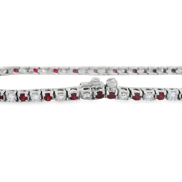 14KWG 29 RUBIES 1.52CT & 28 BR DIAMONDS 1.35CT 4-PRONG TENNIS BRACELET